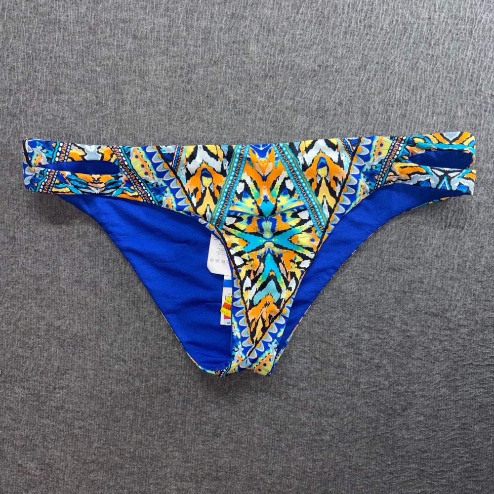 Bar III The Monarchy Geometric Ikat Print Cut Out Bikini Bottoms Blue XL